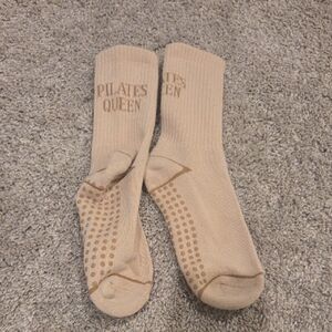 Beige Non-Slip Pilates Queen Grip Socks
